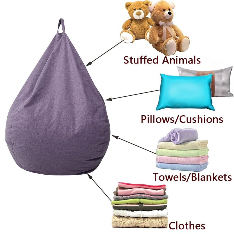 ChenLee Stuffed Animal Storage Bean Bag Cover (No Filler) Extra Soft Beanbag Seat Chair Covers-Cotton Linen Memory Foam Beanbag Replacement Cover for Adults Children without Filling - Image 5
